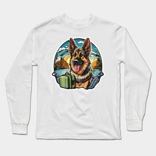 Retro Vintage Travel and Hiking Adventurous German Shepherd Dog Long Sleeve T-Shirt